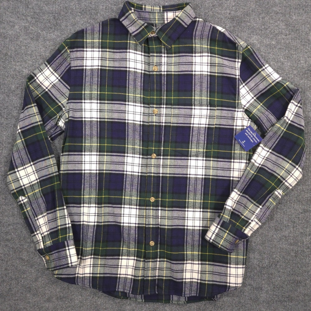 Kiel James Patrick Cozy Cabin Flannel Shirt Mens S Navy Green Plaid Outdoor NEW